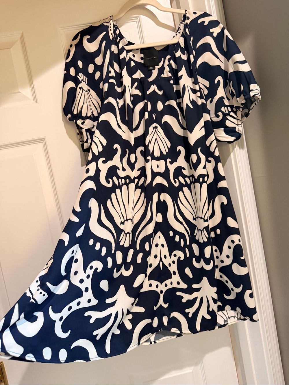 Alex Marie Navy and White Printed Short-Sleeve Dress